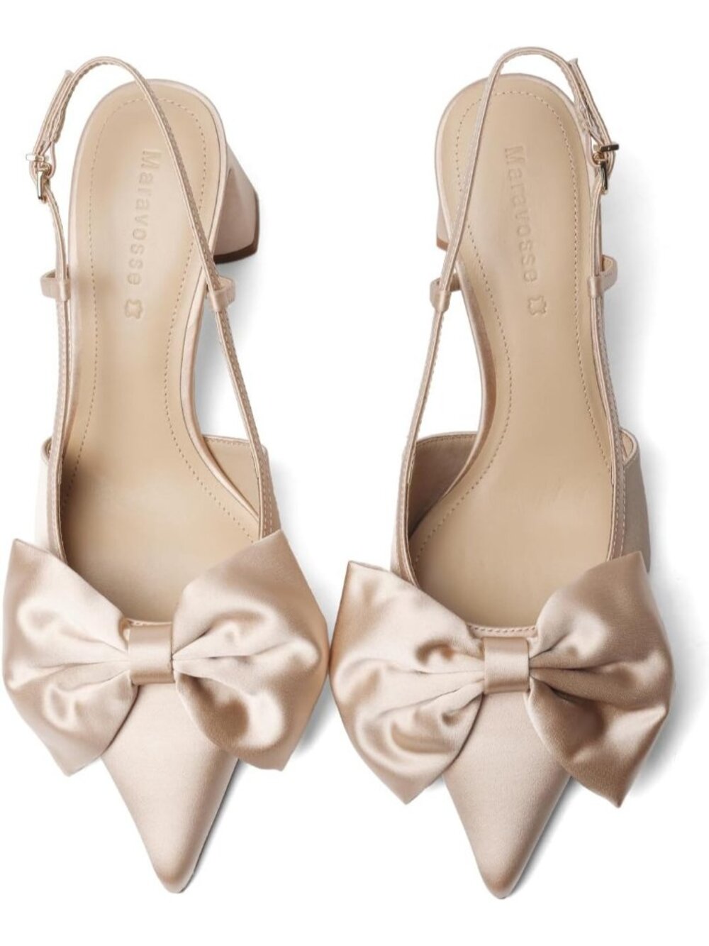 Women’s Gold Bow Pointed Toe Pumps 2.8" Thick Chunky Buckle Strap Mid Low Heels - Picture 4 of 6